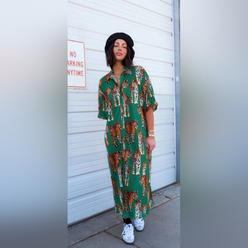 Dressed In Lala Green Tiger Print Dress